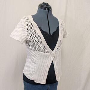 White Open‑Knit Cotton Cardigan, Chicos size 0, fix approx M